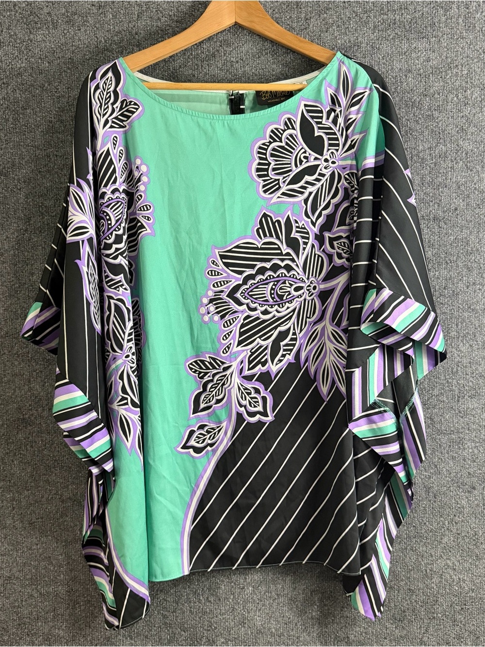 Bob Mackie Womens 3X Kimono Sleeve Top Floral Striped Artsy Office Casual Flowy